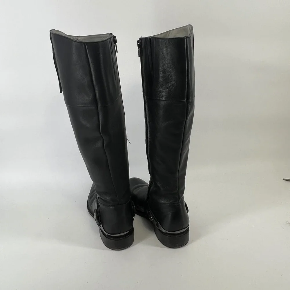 Johnston & Murphy Womens 8M Black Leather Tall Riding Harness Boots Knee High